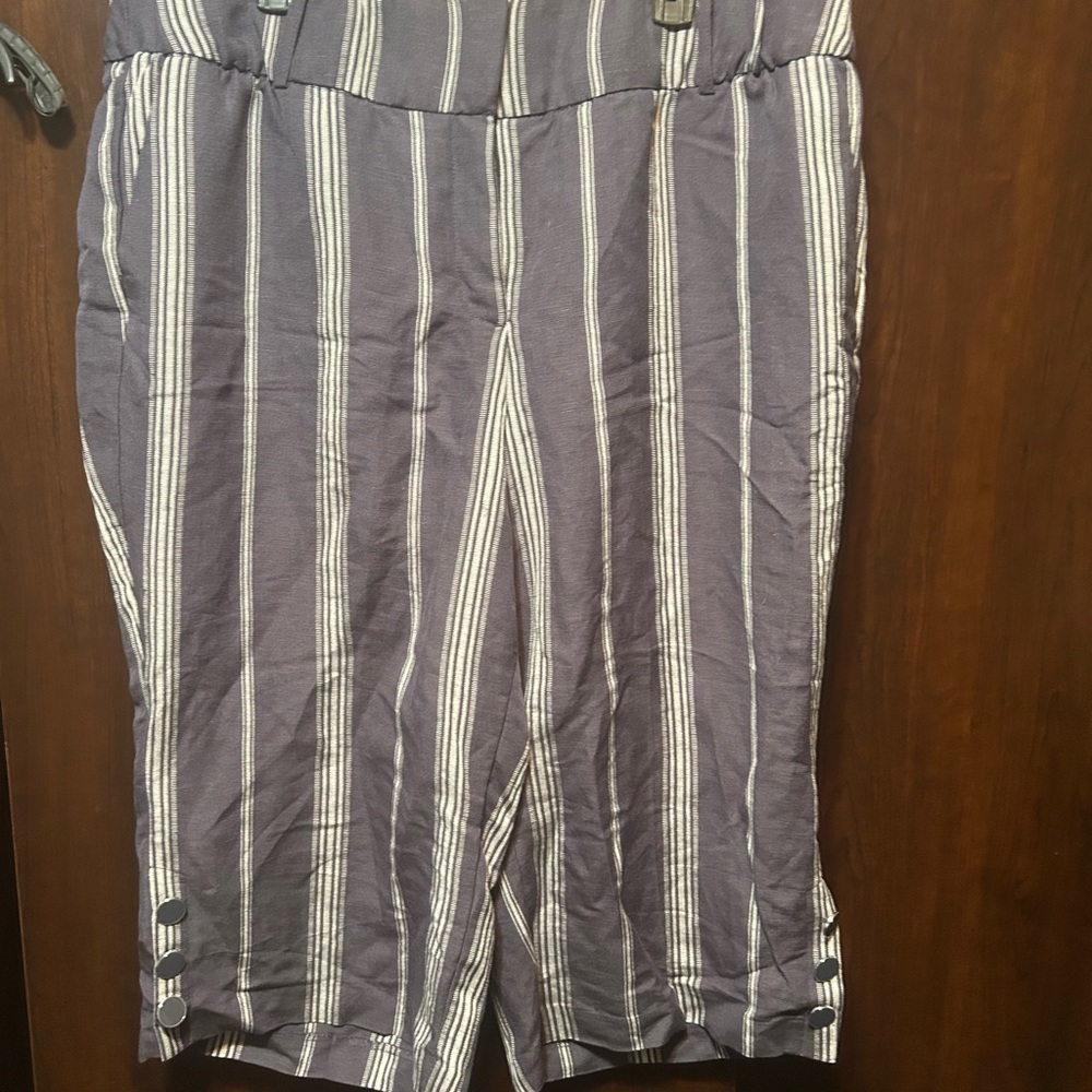 Lane Bryant Gray and White Striped Capris
